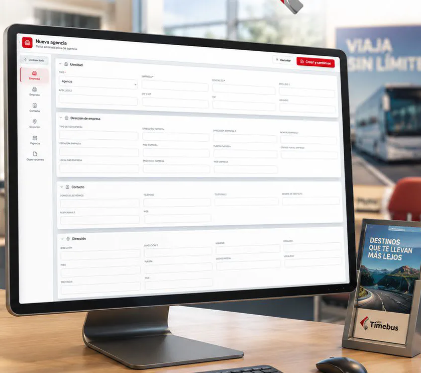 Ficha administrativa de una agencia colaboradora en pantalla