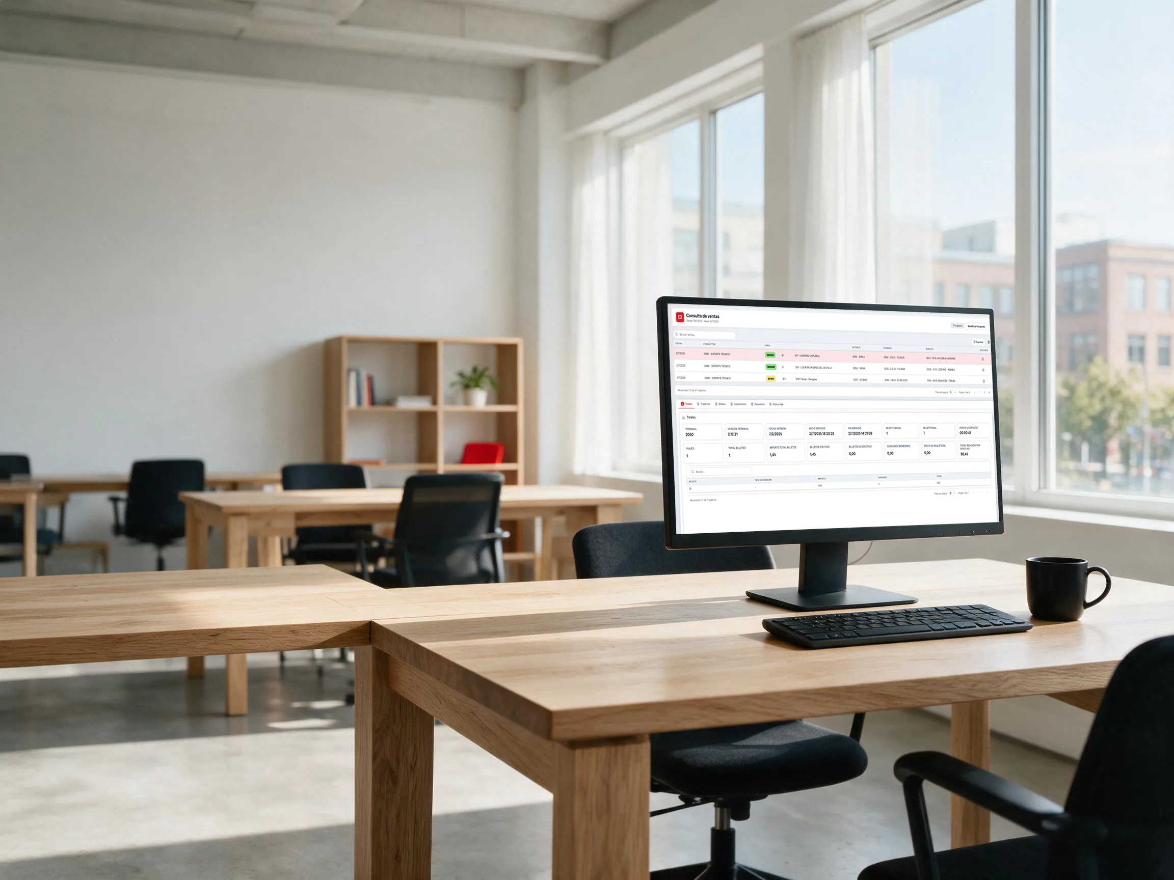 Puesto de trabajo con un cuadro de mando de ventas en pantalla