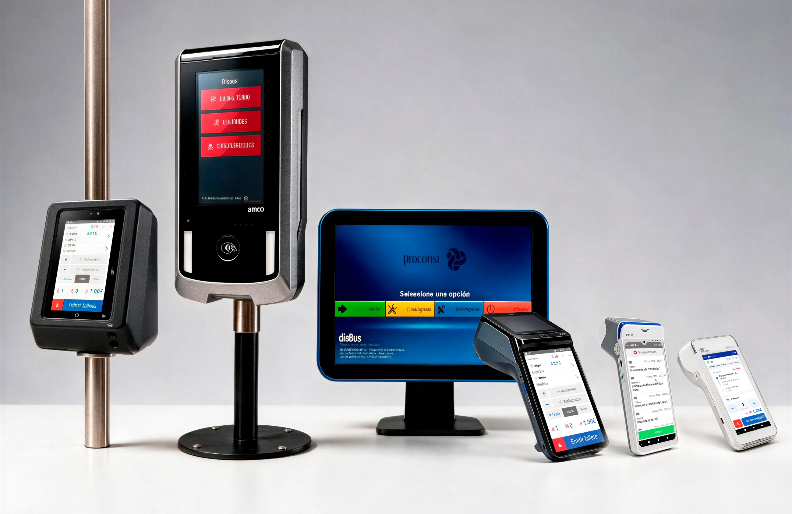 La gama completa de equipos Disbus: validadores, pantalla embarcada y terminales de mano